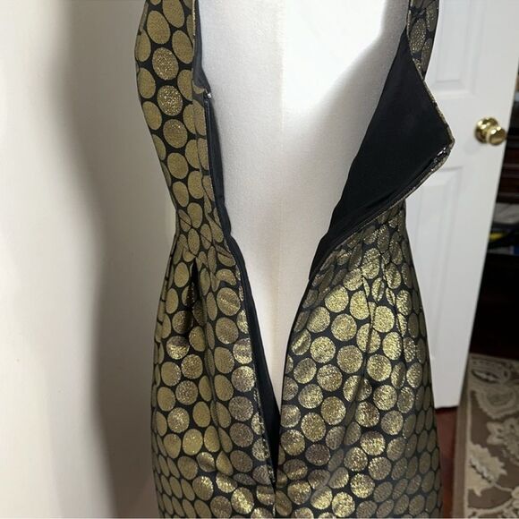 J. Crew 8 Black Metallic Gold Circle Brocade Sleeveless Formal Dress Pockets - Picture 8 of 12